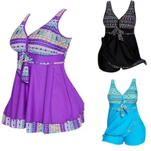 Плюс размер купальник женский с принтом цельный купальник женский винтажный купальный цельный костюм ретро купальник большого размера 4XL