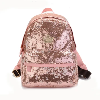 

Women's Crown Canvas Backpacks Girl Lady Student School Travel Bag Women Bag Paillette Bling Bag Pink