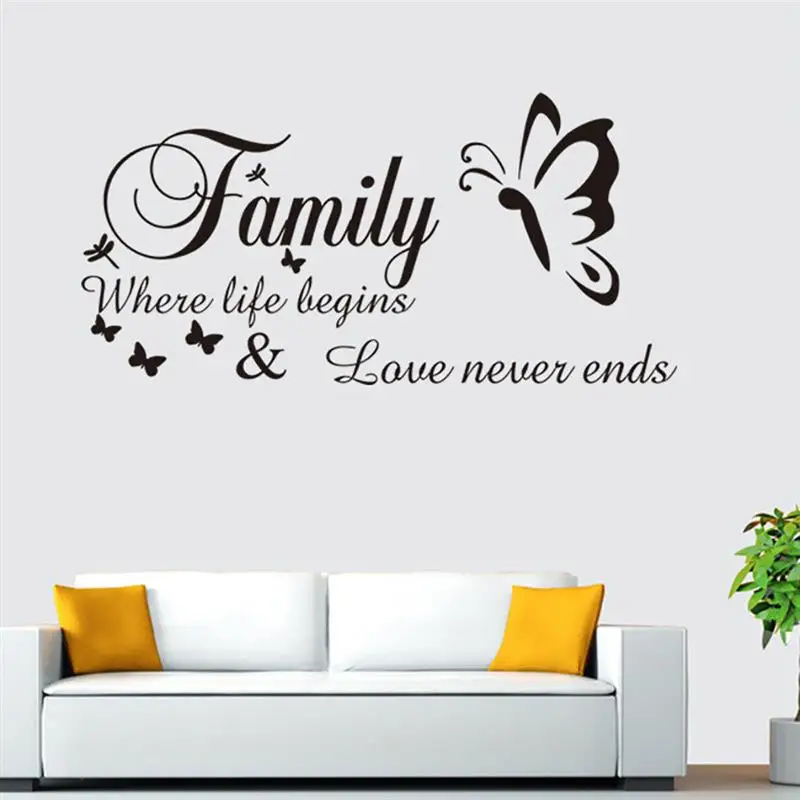 Виниловые наклейки на стену с надписью Family Where Life List Love Never Ends|Наклейки стену| |