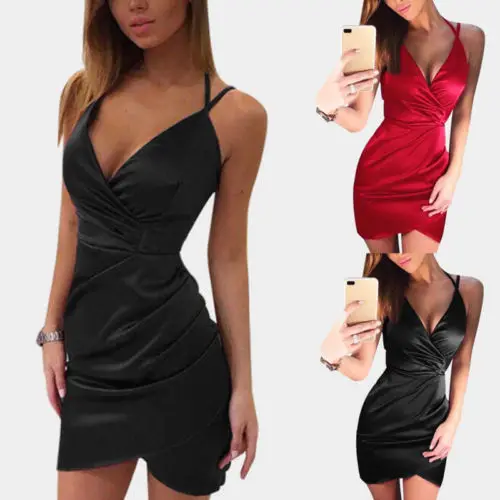 

Sleeveless Party Club Short Mini Dress V-Neck Women Sundress Waisted Women Ladies Dressess Bandage Bodycon