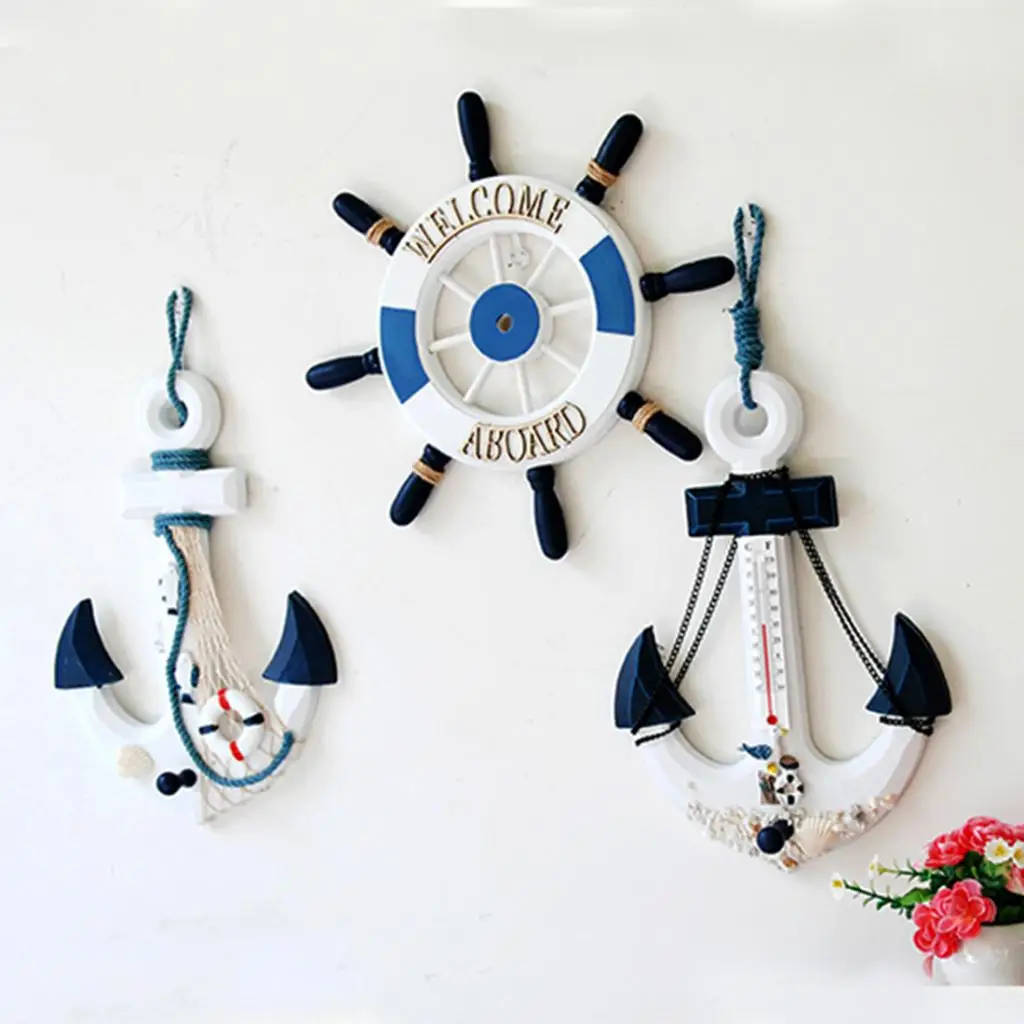 

Nautical Seaside Anchor Hook Hanging Ornament Wall Hanging Decoration Craft Wedding Home Party DIY Artwork White Blue
