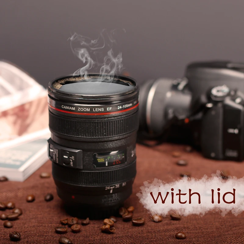 

New Caniam SLR Camera Lens 24-105mm 1:1 Scale Plastic Coffee Tea MUG 400ML Creative Cups And Mugs With Lid