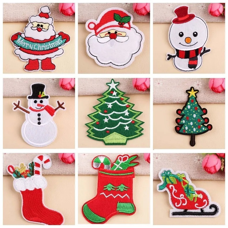 

High Quality Christmas Stocking&Trees Follwer Iron On Cartoon Patches DIY Embroidery Applique Clothing Accessory Christmas Gift