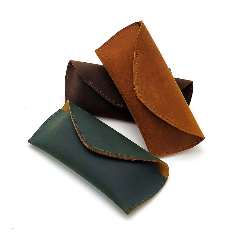 

New Leather Handmade Glasses Case Leather Retro Flip Glasses Case Genuine Leather Crazy Horse Leather Glasses Storage Bag Tide
