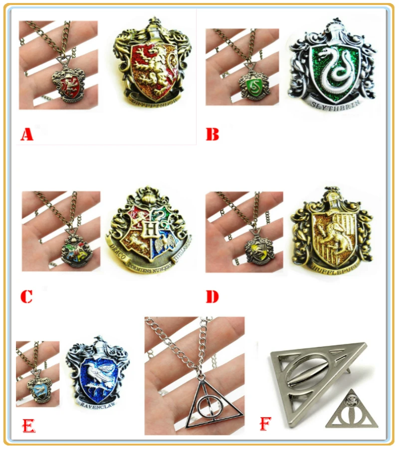 

Giancomics Harri Potter Necklace + Badge Set Deathly Hallows Gryffindor Slytherin Ravenclaw Hufflepuff Symbol Alloy Pendant Gift