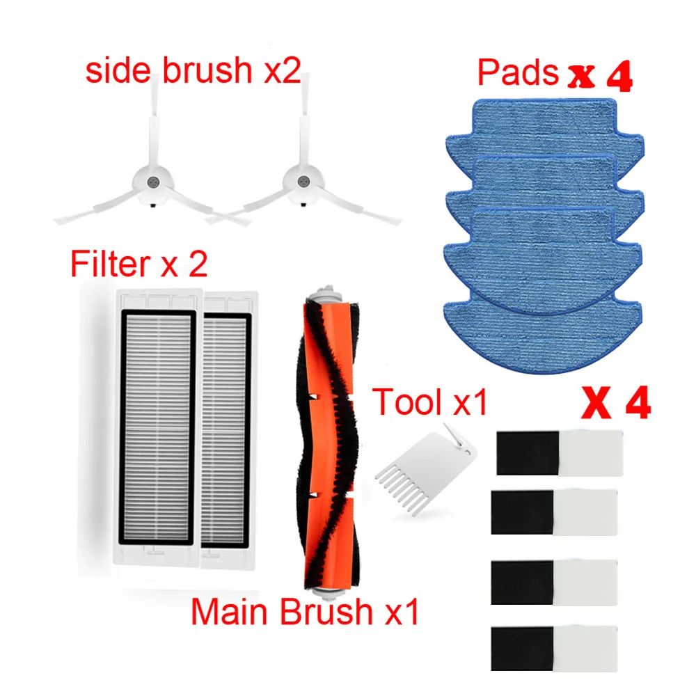 

For XIAOMI Mi Robot Vacuum Cleaner Part Kit mijia Side Brush HEPA Filter Main Brush Cleaning Tool Mop Cloths with Magic Paste