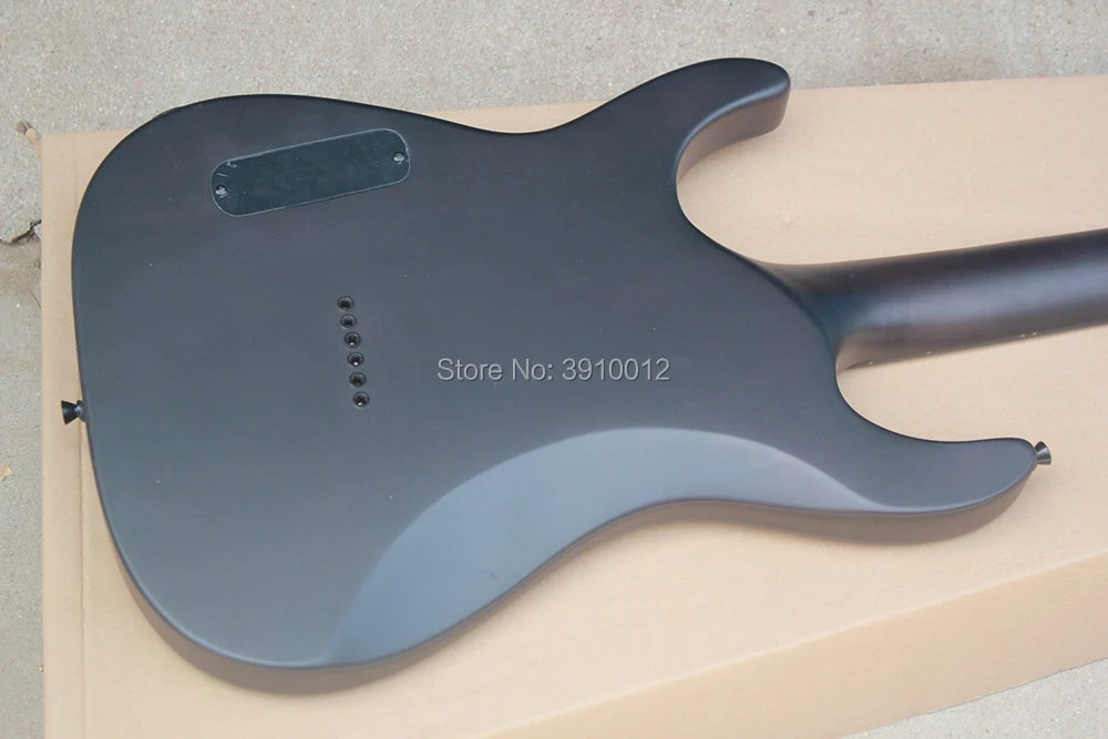 High quality Matte Black Electric Guitar with Strings Thru Body,Flame Maple Veneer,White Dots Fret Inlay free shipping High quality Matte Black Electric Guitar with Strings Thru Body,Flame Maple Veneer,White Dots Fret Inlay free shipping