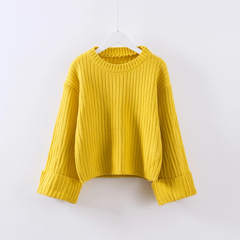 Новая мода свитер с воротником для женщин демисезонный сплошной вязаный пуловер повседневное розовый оранжевый желтый кремово белый