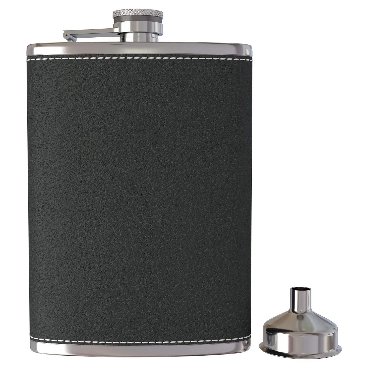 

Pocket Hip Flask 8 Oz with Funnel Stainless Steel with Black Leather Wrapped Cover and Leak Proof - Fits any Suit for Discrete