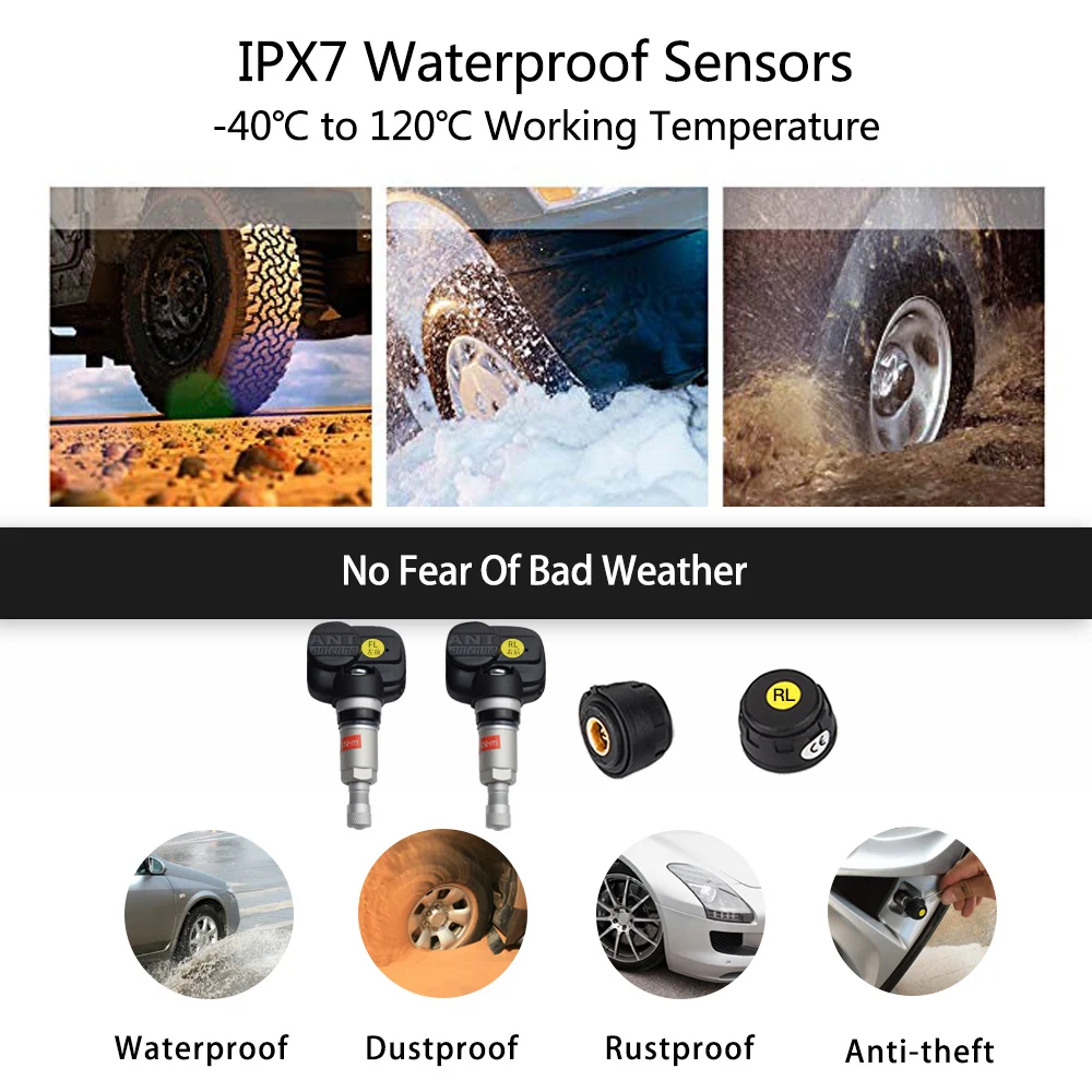 Deelife TPMS Tire Pressure Sensor Monitoring System Solar Car Monitor TMPS Control Systems Alarm Tyre Pressure Internal Sensors