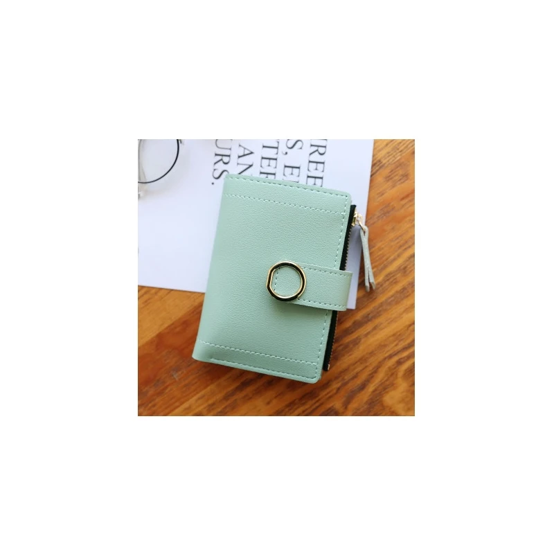 

Small Fresh Korean Short Ladies Wallet Buckle Pu Leather Solid Color Cute Small Wallet Card Bag Clutch Bag