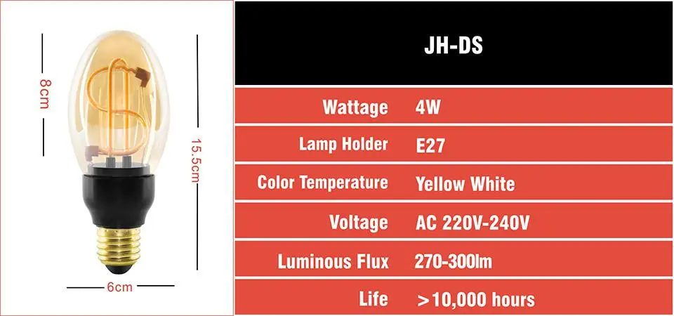 Ретро лампочка эдисона E27 220-240 V A60 ST64 G95 нити Винтаж декоративный светильник с регулируемой яркостью, ампулы лампа накаливания Эдисона лампа