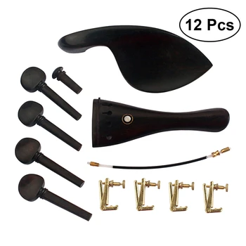

12 PCS/ Pack 4/4 Ebony Wood Violin Chinrest Tuning Pegs Endpin Tailpiece String Adjuster Violin Fittings Replacement Parts