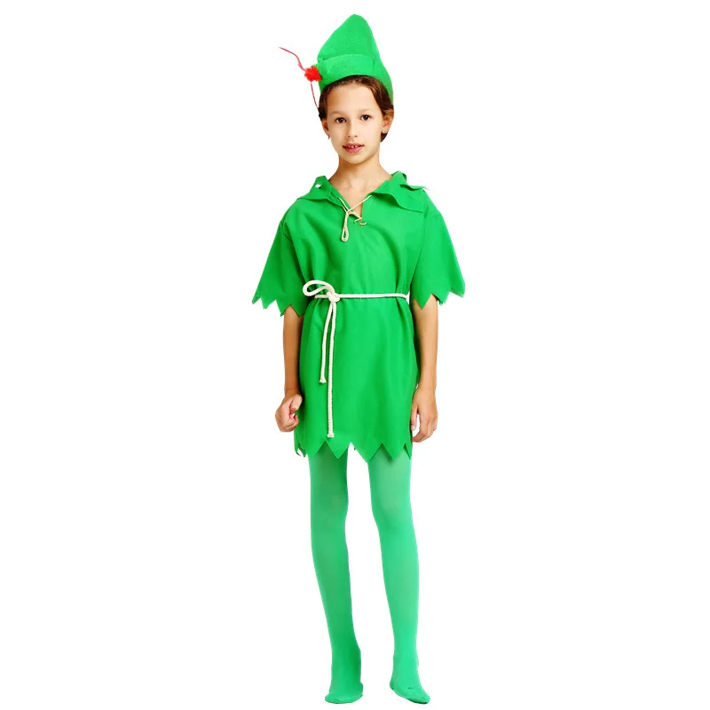 Kids Peter Pan Costume Cosplay Halloween Costume for Children Green Elf