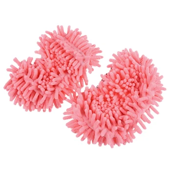 

Pair House Floor Polishing Dusting Cleaning Foot Socks Shoes Mop Slippers Pink