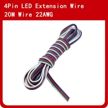 20 м AWG22 4 Pin Светодиодный провод удлинительного кабеля 4 цвета синий/красный/зеленый/белый провод шнур для 5050/3528 RGB световые полосы