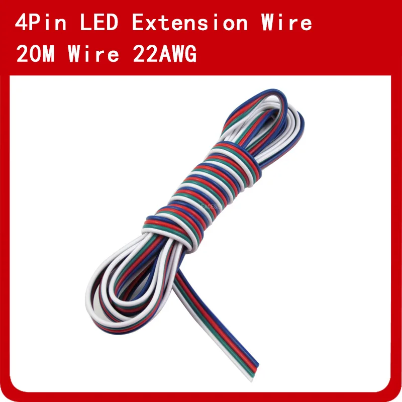 

20M AWG22 4 Pin LED Extension Cable Wire 4 Colors Blue/Red/Green/White Wire Cord for 5050/3528 RGB Strip Lights