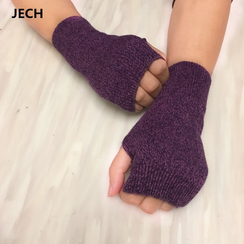 Зимние трикотажные однотонные варежки JECH мужские и женские шерстяные перчатки