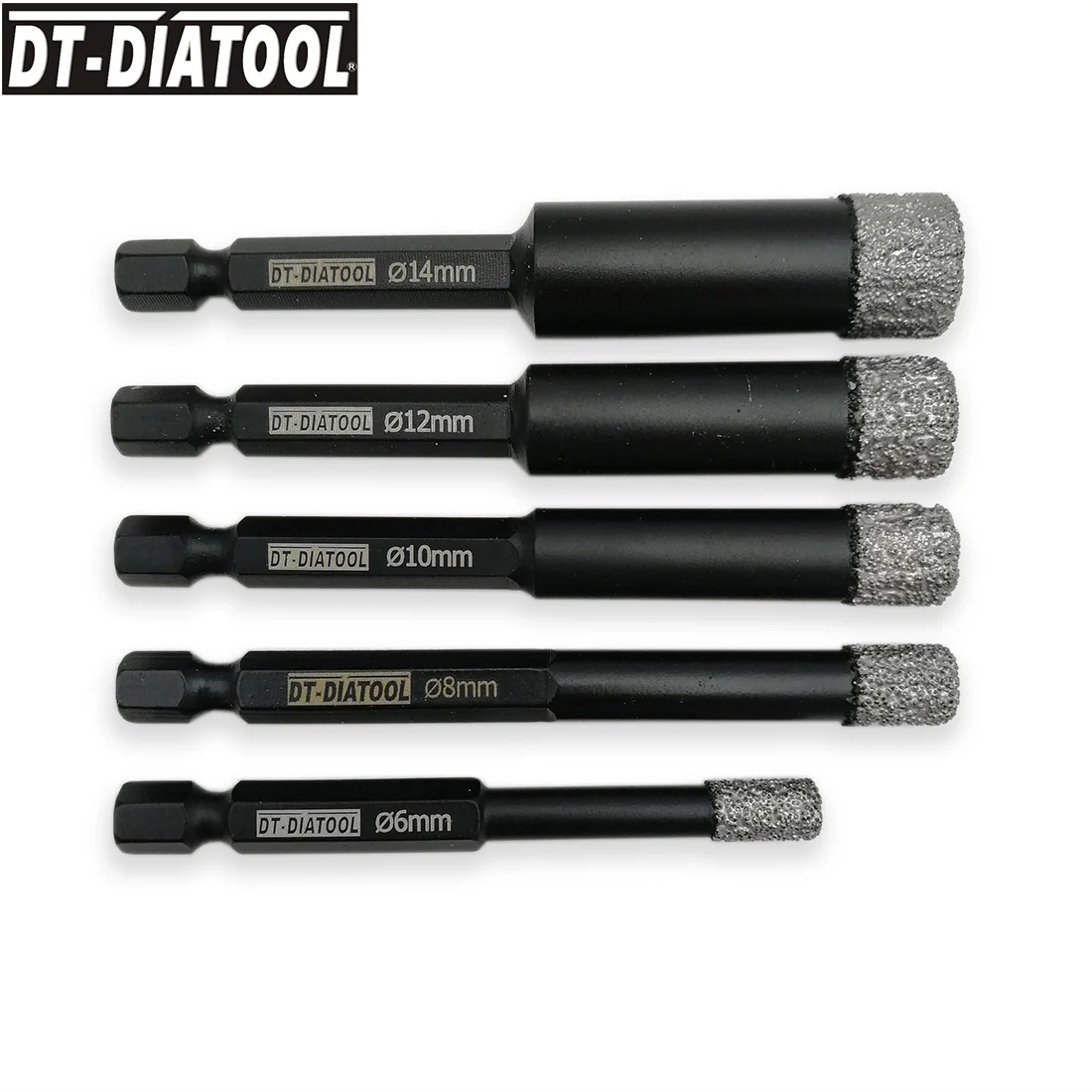 DT-DIATOOL 5pcs/box Diameter 6/8/10/12/14MM Quick-fit Shank Dry Diamond Drilling Core Bits Drill Hole Saw for Granite Marble
