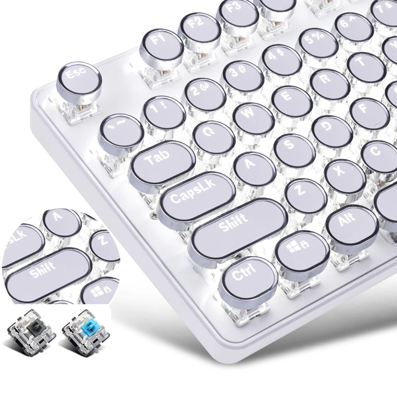 104 Keys Retro Steam Punk Gaming White Light Mechanical Keyboard Round