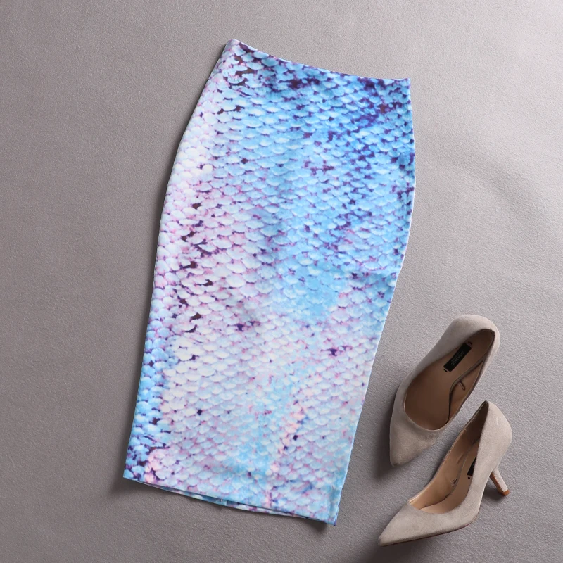 

PHOEBE HZ Fish Scale printed skirts womens pencil Skirt like Mermaid