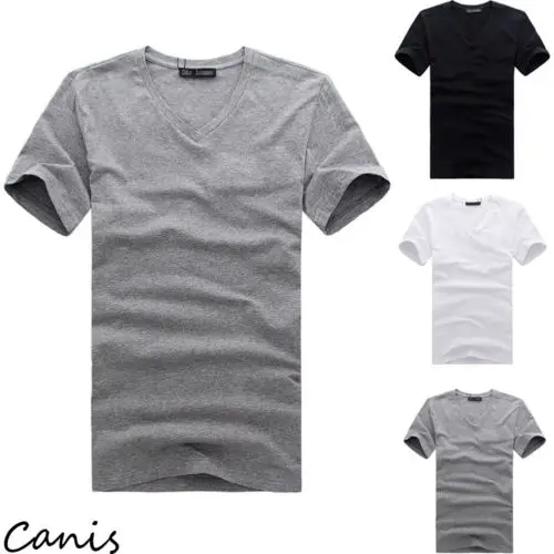 

2019 Fashion Men's T-Shirts V-Neck Casual Short Sleeve T-Shirt Tops Cotton Solid Unisex Tee Shirts Summer New