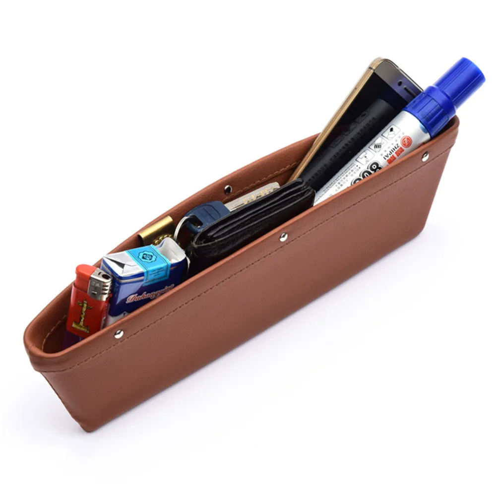 

1pcs Car Organizer PU Leather Catch Catcher Box Caddy Car Seat Slit Gap Pocket Storage Glove Box Slot Box Leather Storage