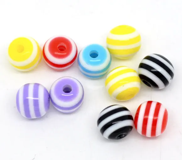 

500PCs Randomly Mixed Striped Round Resin Spacer Beads 6mm (B09456)