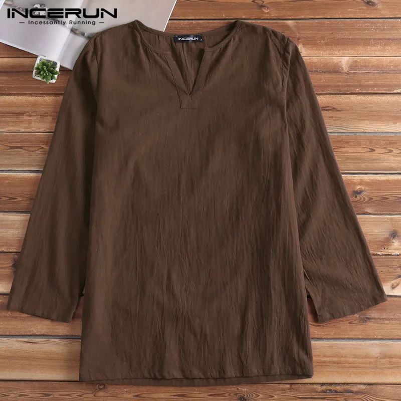 بارد فايكنغ رجل قميص اللباس تونك قطن كم طويل قمصان القرون الوسطى النهضة الذكور قمم Hombre Camisas رداء كورتا