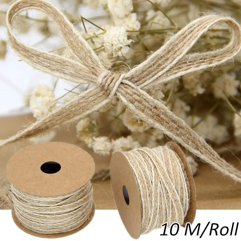

10m/Roll Vintage Jute Burlap Rolls Hessian Ribbon With Lace Rustic Wedding Decoration Ornament Party Wedding Decor H