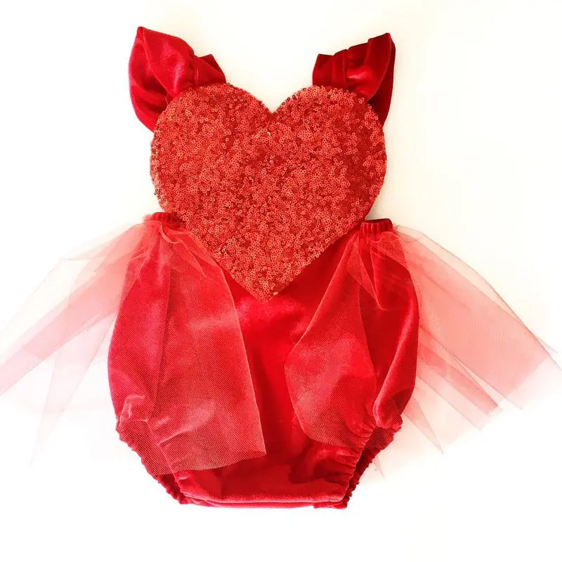 

Cute Infant Baby Girl Tops Bodysuits Cute Clothing Sequins Heart Lace Tulle Jumpsuit Bodysuit Outfits Sunsuit