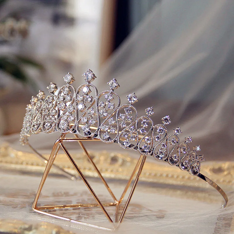 

Rosebridalpark New Arrival Vintage Cubic Zircon Wedding Tiara CZ Bridal Queen Princess Pageant Royal Party Crown Hair Jewelry