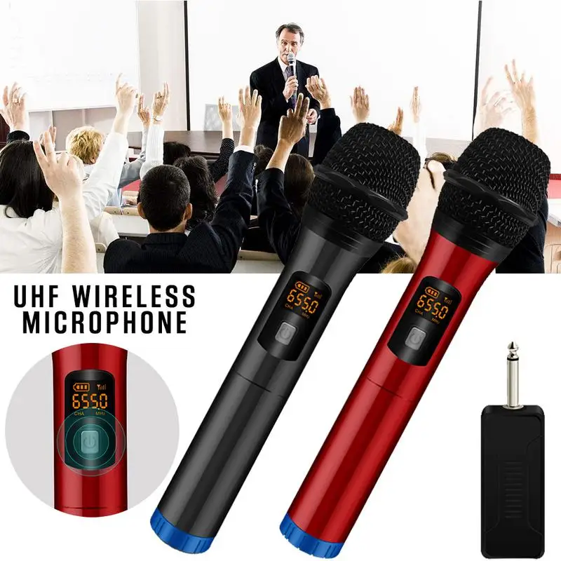 

H18L ABS Paint Universal Wireless Microphone U Segment FM Stage Family Karaoke Singing Audio One for Two Wireless Microphone UHF
