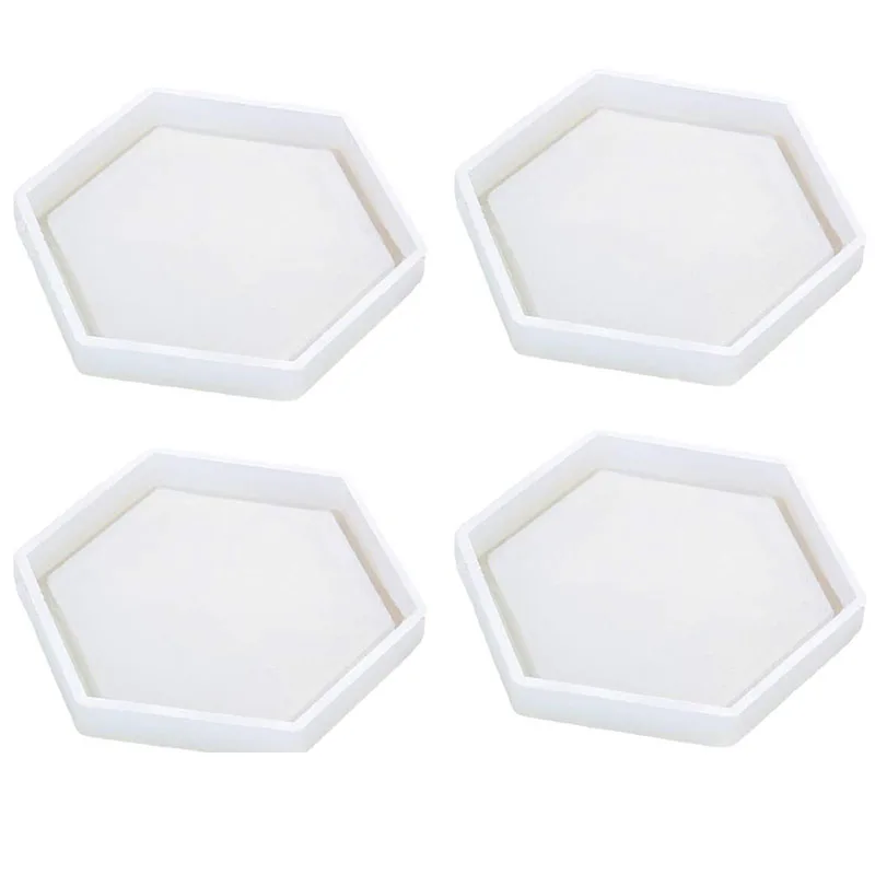 

4 Pack Hexagon Silicone Coaster Molds Silicone Resin Mold, Clear Epoxy Molds For Casting With Resin, Concrete, Cement And Poly