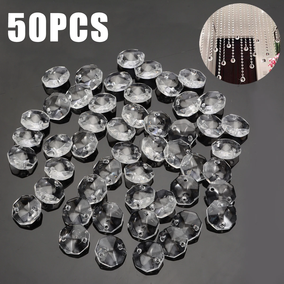 200Pcs 14mm Crystal Octagonal Loose Beads Chandelier Prisms SunCatcher Lamp Part 