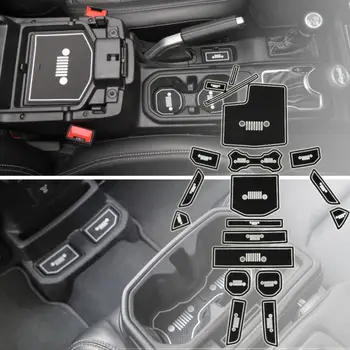 

19pcs White Kit Non-slip Car Door Slot Mat Pad Cup Holder For 2018 Jeep Wrangler JL Door Slot Pad Wrangler