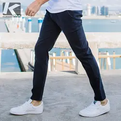 Осень Для мужчин Повседневное штаны хлопок сплошной голубой цвет карман для человек моды Slim Fit 2018 новый мужской носить длинные прямые брюки