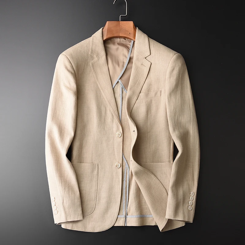 

MINGLU Blazer Man New 90% Linen 10% Cotton Suit Jacket Spring Autumn Casual Male Single Breasted High Quality Size M-4XL #HX1806