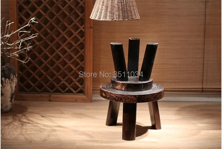 New Japanese Antique Burnt Paulownia Wood Round Table Traditional Asian Furniture Living Room Low Floor Coffee Table Wooden