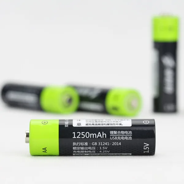 ZNTER 4 шт 1 5 V 1250mAh USB перезаряжаемая AA Li Po батарея быстрая зарядка литий полимерная