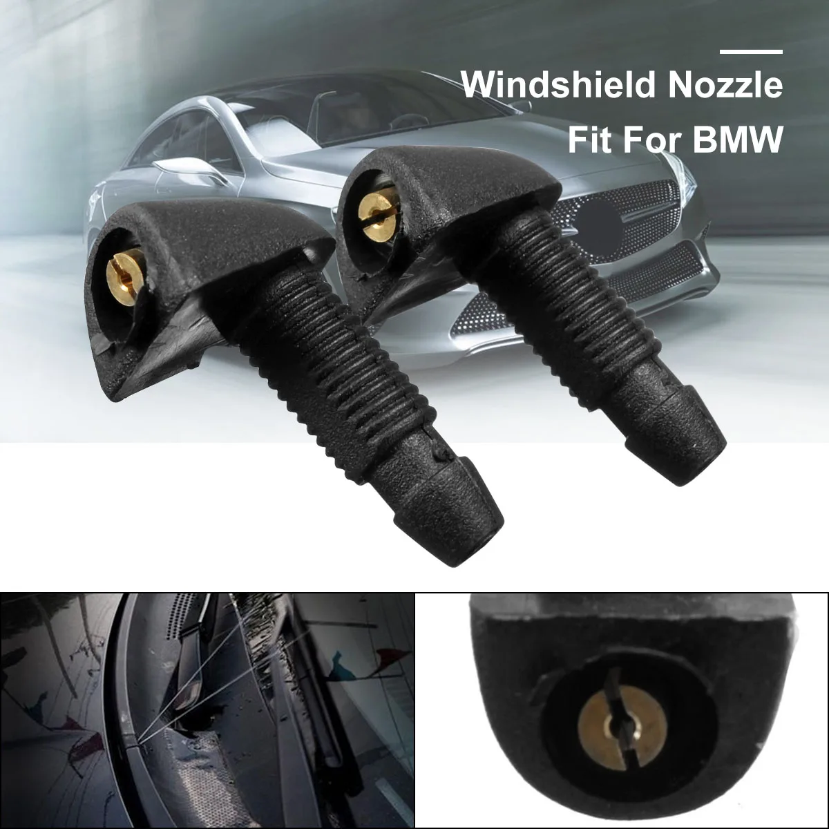 Pair Car Front Window Windshield Washer JET Spray Nozzle For BMW in
