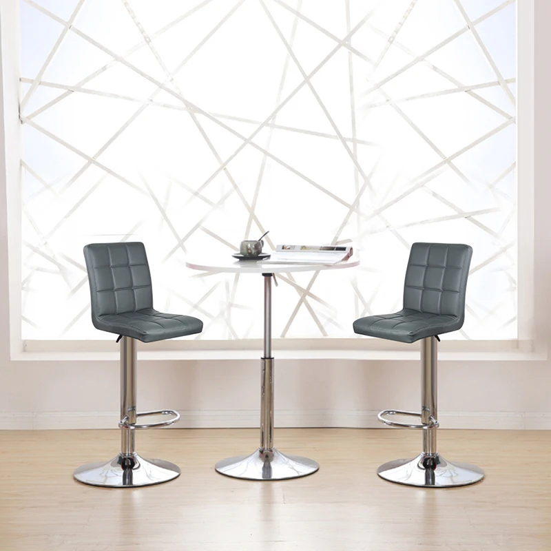 

NEW Arrival 2PCS/Set Adjustable Gas Lift Bar Stools 9 grid Grey PU Leather Swivel Bar Chairs Height Counter Pub Chair HWC