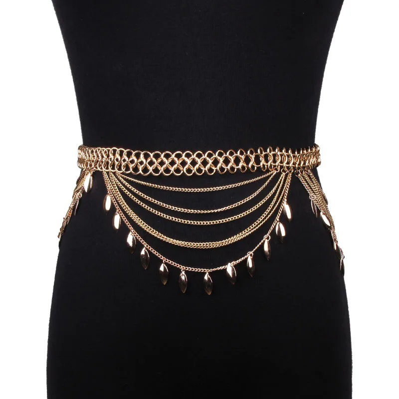 

Fashion Ladies Tassel Metal Waist Chain Belts For Dresses Fringed Alloy Women Thin Belt Female Skinny Chains