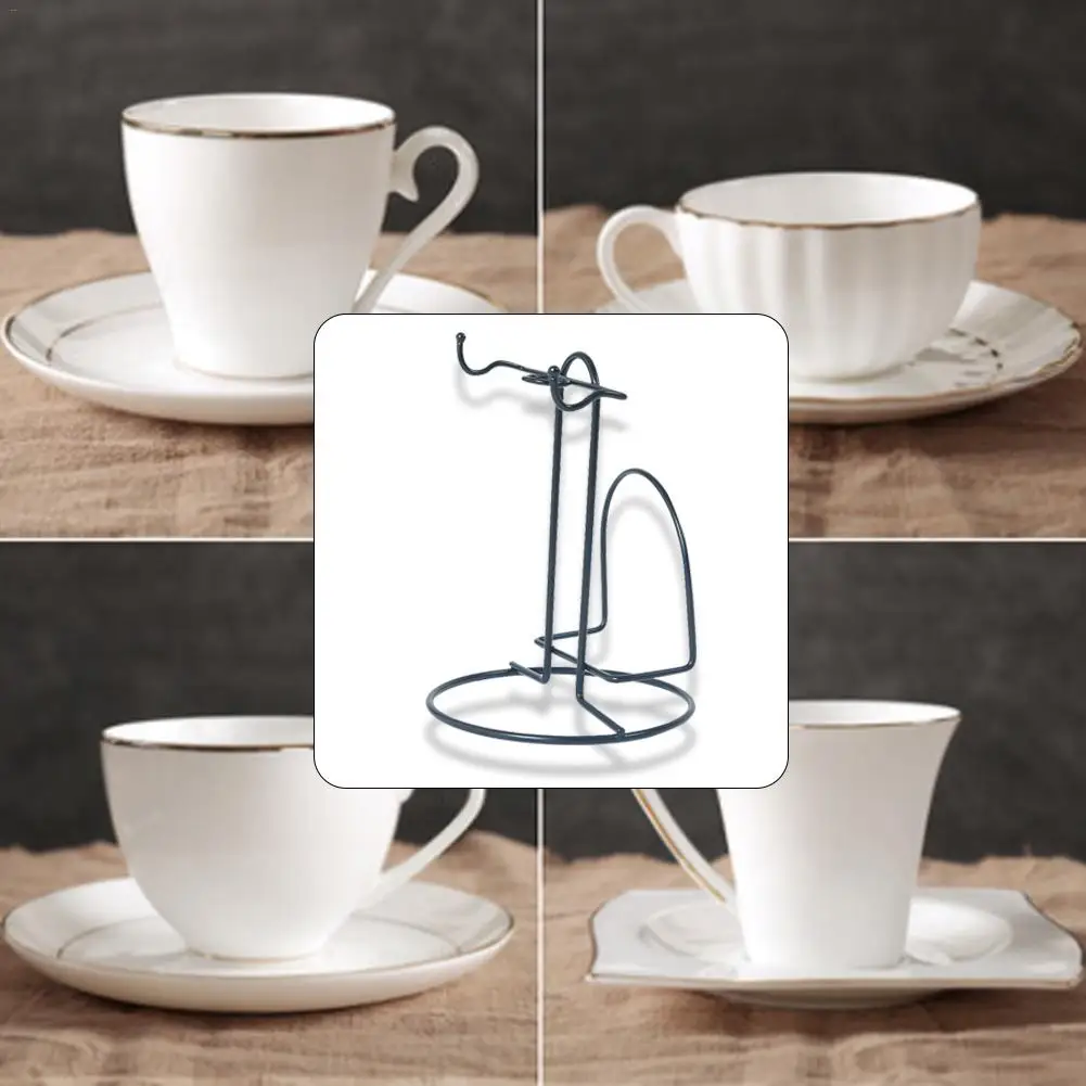 Multiple Hooks Mug Holder Innovative Glass Cup Rack Tea Black Coffee Anti-Rust Coated Steel Display Stand 4