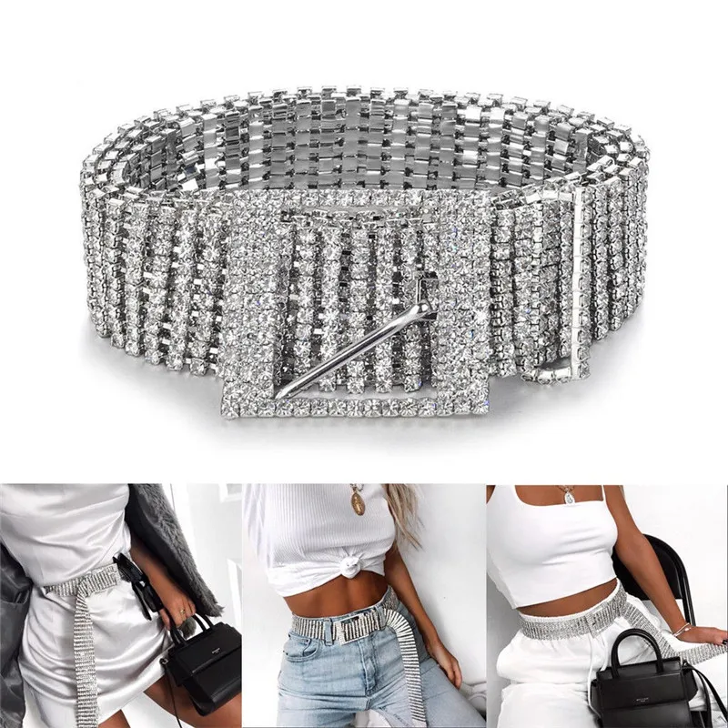 

Fashion luxury ten row bright full rhinestone inlaid women's belt female bride wide bling crystal diamond waist chain belt 07