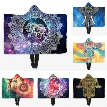 

Hoodie Blanket Star Mandala Elephant Thickening Microfiber Throw Blanket Family Blanket For Kids Throw Blanket In Cap Warm