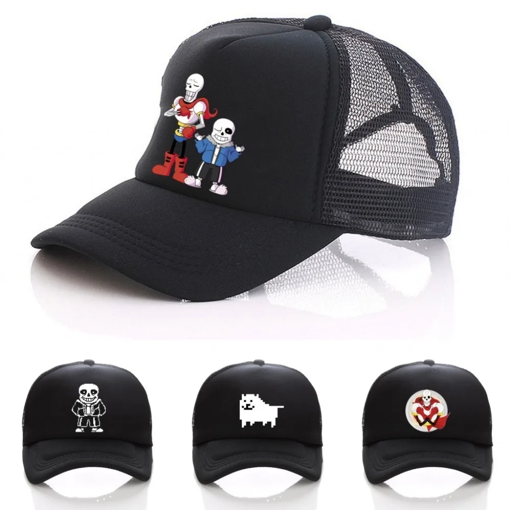 

anime Undertale Sans Summer men Women Mesh Sun black Baseball Hats SAN Skull Curved Brim CAPS adjust Peaked hat