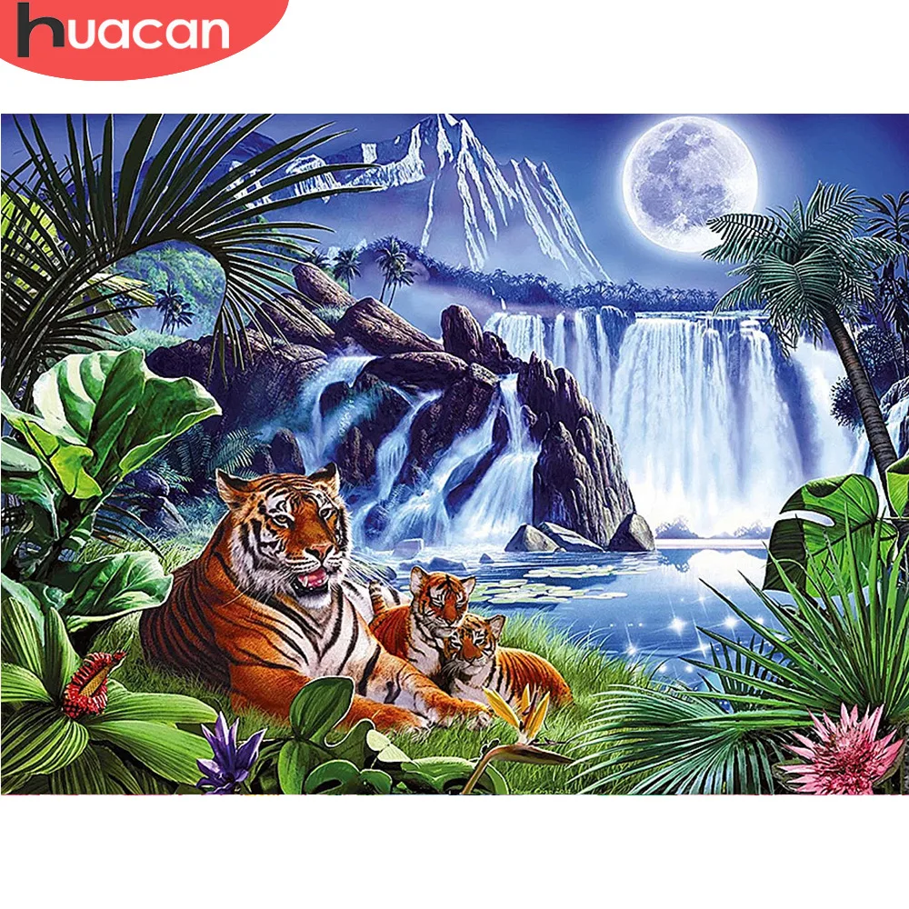 

HUACAN Diamond Painting With Square Stones Animals Diamond Mosaic Sale Tiger Beadwork Diamond Embroidery Rhinestones Pictures