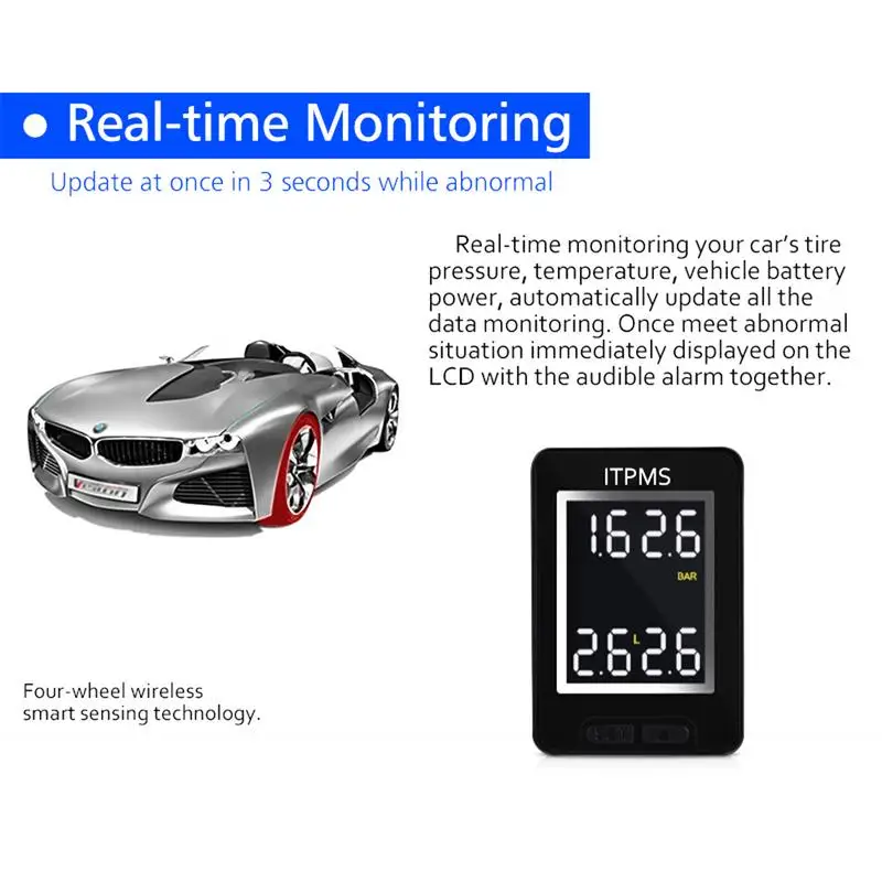 

CAREUD U912 Car TPMS Wireless Auto Tire Pressure Monitoring System with 4 External Sensors LCD Embedded Monitor For Toyota Only