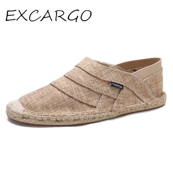 

EXCARGO Linen Shoes Men Fisherman Sneakers Flat Loafers 2019 New Spring Autumn Casual Shoes For Men Slip On Shoe Men Solid